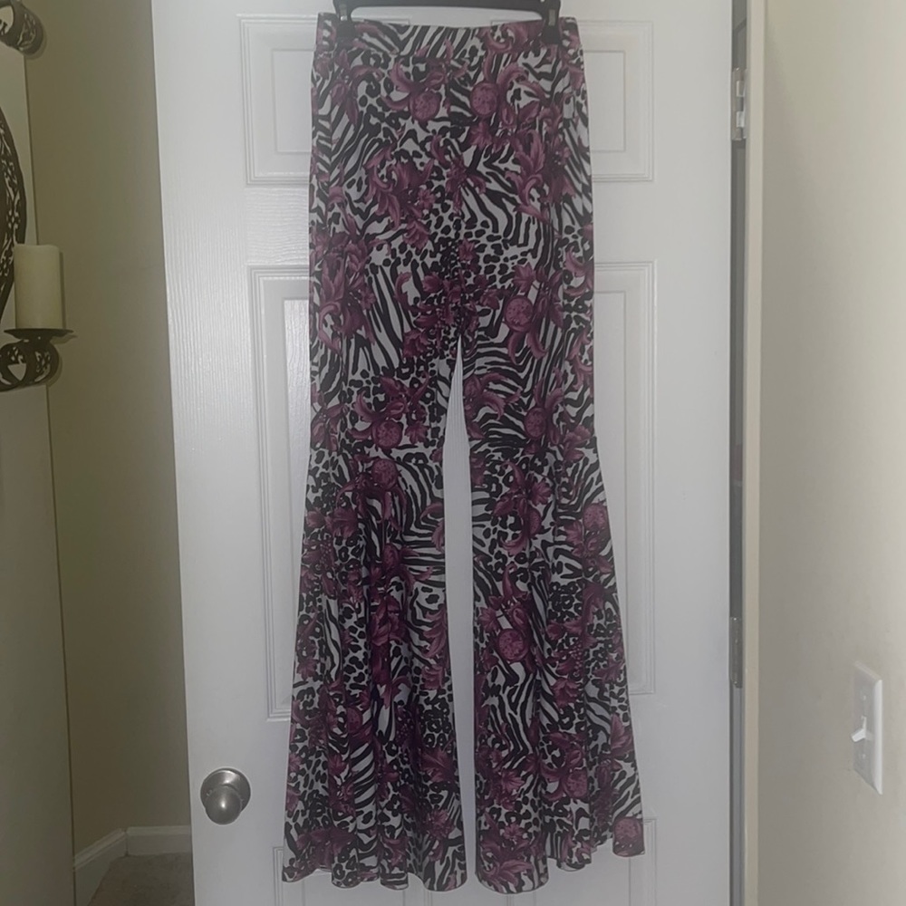 Printed Ruffle Bellbottom Pants